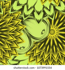 Seamless floral background. Tracery handmade nature ethnic fabric backdrop pattern with flowers. Textile design texture. Decorative color art. Vector