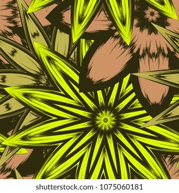 Seamless floral background. Tracery handmade nature ethnic fabric backdrop pattern with flowers. Textile design texture. Decorative color art. Vector