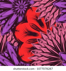 Seamless floral background. Tracery handmade nature ethnic fabric backdrop pattern with flowers. Textile design texture. Decorative color art. Vector