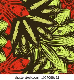 Seamless floral background. Tracery handmade nature ethnic fabric backdrop pattern with flowers. Textile design texture. Decorative color art. Vector