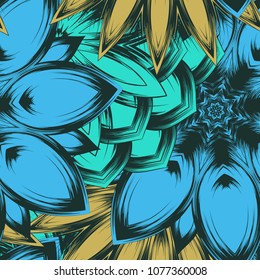 Seamless floral background. Tracery handmade nature ethnic fabric backdrop pattern with flowers. Textile design texture. Decorative color art. Vector