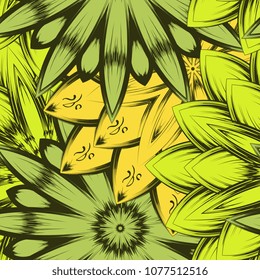 Seamless floral background. Tracery handmade nature ethnic fabric backdrop pattern with flowers. Textile design texture. Decorative color art. Vector