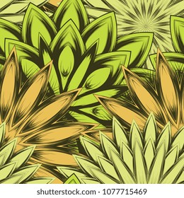 Seamless floral background. Tracery handmade nature ethnic fabric backdrop pattern with flowers. Textile design texture. Decorative color art. Vector