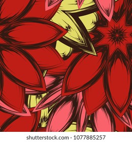 Seamless floral background. Tracery handmade nature ethnic fabric backdrop pattern with flowers. Textile design texture. Decorative color art. Vector