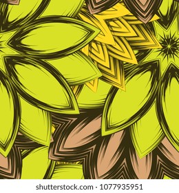 Seamless floral background. Tracery handmade nature ethnic fabric backdrop pattern with flowers. Textile design texture. Decorative color art. Vector