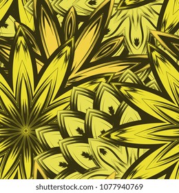 Seamless floral background. Tracery handmade nature ethnic fabric backdrop pattern with flowers. Textile design texture. Decorative color art. Vector