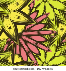 Seamless floral background. Tracery handmade nature ethnic fabric backdrop pattern with flowers. Textile design texture. Decorative color art. Vector