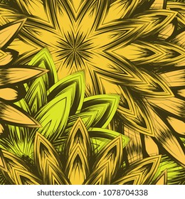 Seamless floral background. Tracery handmade nature ethnic fabric backdrop pattern with flowers. Textile design texture. Decorative color art. Vector