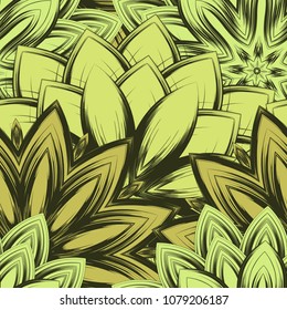 Seamless floral background. Tracery handmade nature ethnic fabric backdrop pattern with flowers. Textile design texture. Decorative color art. Vector