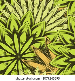 Seamless floral background. Tracery handmade nature ethnic fabric backdrop pattern with flowers. Textile design texture. Decorative color art. Vector
