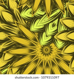 Seamless floral background. Tracery handmade nature ethnic fabric backdrop pattern with flowers. Textile design texture. Decorative color art. Vector