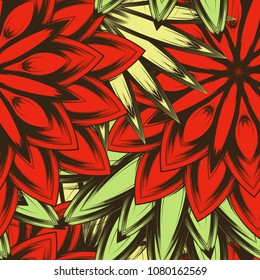 Seamless floral background. Tracery handmade nature ethnic fabric backdrop pattern with flowers. Textile design texture. Decorative color art. Vector