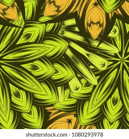 Seamless floral background. Tracery handmade nature ethnic fabric backdrop pattern with flowers. Textile design texture. Decorative color art. Vector