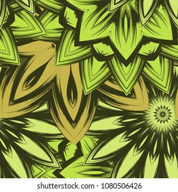 Seamless floral background. Tracery handmade nature ethnic fabric backdrop pattern with flowers. Textile design texture. Decorative color art. Vector