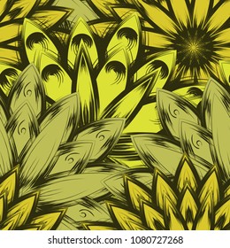 Seamless floral background. Tracery handmade nature ethnic fabric backdrop pattern with flowers. Textile design texture. Decorative color art. Vector