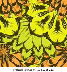 Seamless floral background. Tracery handmade nature ethnic fabric backdrop pattern with flowers. Textile design texture. Decorative color art. Vector