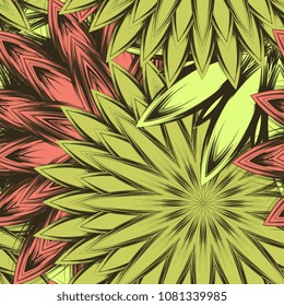 Seamless floral background. Tracery handmade nature ethnic fabric backdrop pattern with flowers. Textile design texture. Decorative color art. Vector