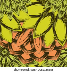 Seamless floral background. Tracery handmade nature ethnic fabric backdrop pattern with flowers. Textile design texture. Decorative color art. Vector