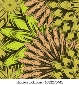 Seamless floral background. Tracery handmade nature ethnic fabric backdrop pattern with flowers. Textile design texture. Decorative color art. Vector