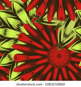 Seamless floral background. Tracery handmade nature ethnic fabric backdrop pattern with flowers. Textile design texture. Decorative color art. Vector