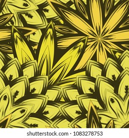 Seamless floral background. Tracery handmade nature ethnic fabric backdrop pattern with flowers. Textile design texture. Decorative color art. Vector