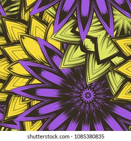Seamless floral background. Tracery handmade nature ethnic fabric backdrop pattern with flowers. Textile design texture. Decorative color art. Vector