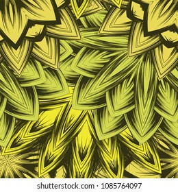 Seamless floral background. Tracery handmade nature ethnic fabric backdrop pattern with flowers. Textile design texture. Decorative color art. Vector