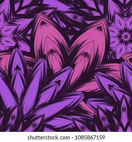 Seamless floral background. Tracery handmade nature ethnic fabric backdrop pattern with flowers. Textile design texture. Decorative color art. Vector