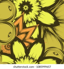 Seamless floral background. Tracery handmade nature ethnic fabric backdrop pattern with flowers. Textile design texture. Decorative color art. Vector