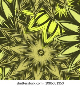 Seamless floral background. Tracery handmade nature ethnic fabric backdrop pattern with flowers. Textile design texture. Decorative color art. Vector