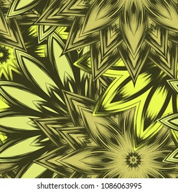 Seamless floral background. Tracery handmade nature ethnic fabric backdrop pattern with flowers. Textile design texture. Decorative color art. Vector