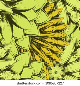 Seamless floral background. Tracery handmade nature ethnic fabric backdrop pattern with flowers. Textile design texture. Decorative color art. Vector