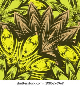 Seamless floral background. Tracery handmade nature ethnic fabric backdrop pattern with flowers. Textile design texture. Decorative color art. Vector