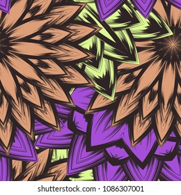 Seamless floral background. Tracery handmade nature ethnic fabric backdrop pattern with flowers. Textile design texture. Decorative color art. Vector