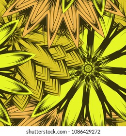 Seamless floral background. Tracery handmade nature ethnic fabric backdrop pattern with flowers. Textile design texture. Decorative color art. Vector