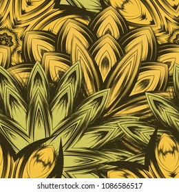 Seamless floral background. Tracery handmade nature ethnic fabric backdrop pattern with flowers. Textile design texture. Decorative color art. Vector