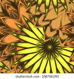 Seamless floral background. Tracery handmade nature ethnic fabric backdrop pattern with flowers. Textile design texture. Decorative color art. Vector