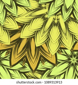 Seamless floral background. Tracery handmade nature ethnic fabric backdrop pattern with flowers. Textile design texture. Decorative color art. Vector
