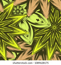 Seamless floral background. Tracery handmade nature ethnic fabric backdrop pattern with flowers. Textile design texture. Decorative color art. Vector