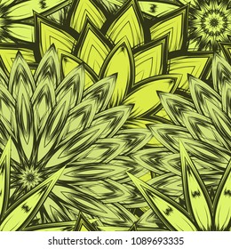 Seamless floral background. Tracery handmade nature ethnic fabric backdrop pattern with flowers. Textile design texture. Decorative color art. Vector