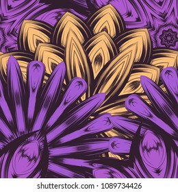 Seamless floral background. Tracery handmade nature ethnic fabric backdrop pattern with flowers. Textile design texture. Decorative color art. Vector