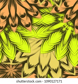 Seamless floral background. Tracery handmade nature ethnic fabric backdrop pattern with flowers. Textile design texture. Decorative color art. Vector