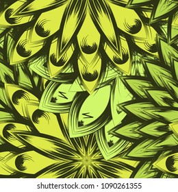 Seamless floral background. Tracery handmade nature ethnic fabric backdrop pattern with flowers. Textile design texture. Decorative color art. Vector
