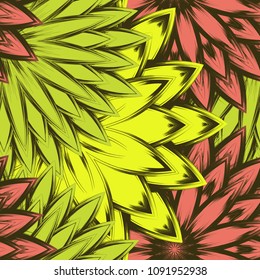Seamless floral background. Tracery handmade nature ethnic fabric backdrop pattern with flowers. Textile design texture. Decorative color art. Vector