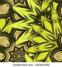 Seamless floral background. Tracery handmade nature ethnic fabric backdrop pattern with flowers. Textile design texture. Decorative color art. Vector