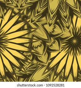 Seamless floral background. Tracery handmade nature ethnic fabric backdrop pattern with flowers. Textile design texture. Decorative color art. Vector