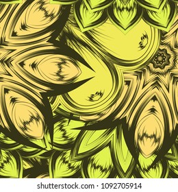Seamless floral background. Tracery handmade nature ethnic fabric backdrop pattern with flowers. Textile design texture. Decorative color art. Vector