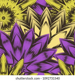 Seamless floral background. Tracery handmade nature ethnic fabric backdrop pattern with flowers. Textile design texture. Decorative color art. Vector