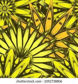 Seamless floral background. Tracery handmade nature ethnic fabric backdrop pattern with flowers. Textile design texture. Decorative color art. Vector