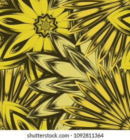 Seamless floral background. Tracery handmade nature ethnic fabric backdrop pattern with flowers. Textile design texture. Decorative color art. Vector